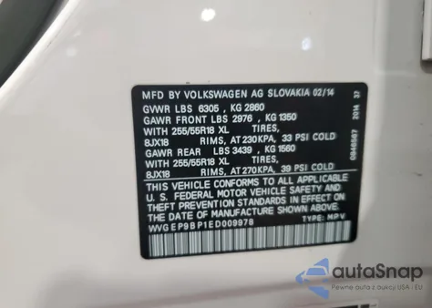 2014 Volkswagen Touareg V6 Tdi из США, поврежденный, VIN WVGEP9BP1ED009978